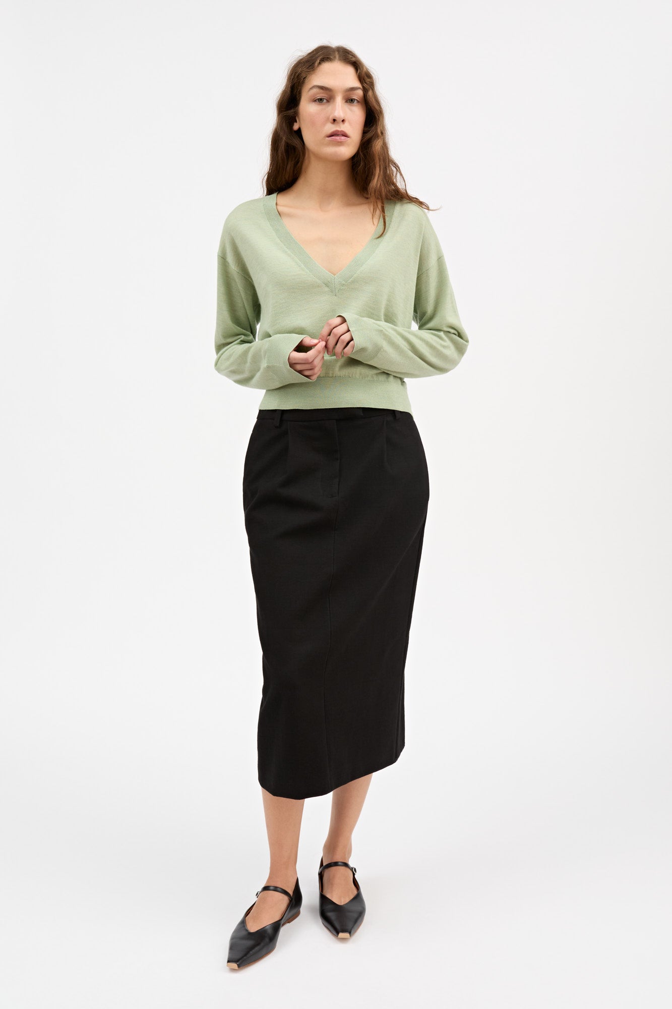 Skall Studio Amara v-neck jumper Jumper Light green mélange