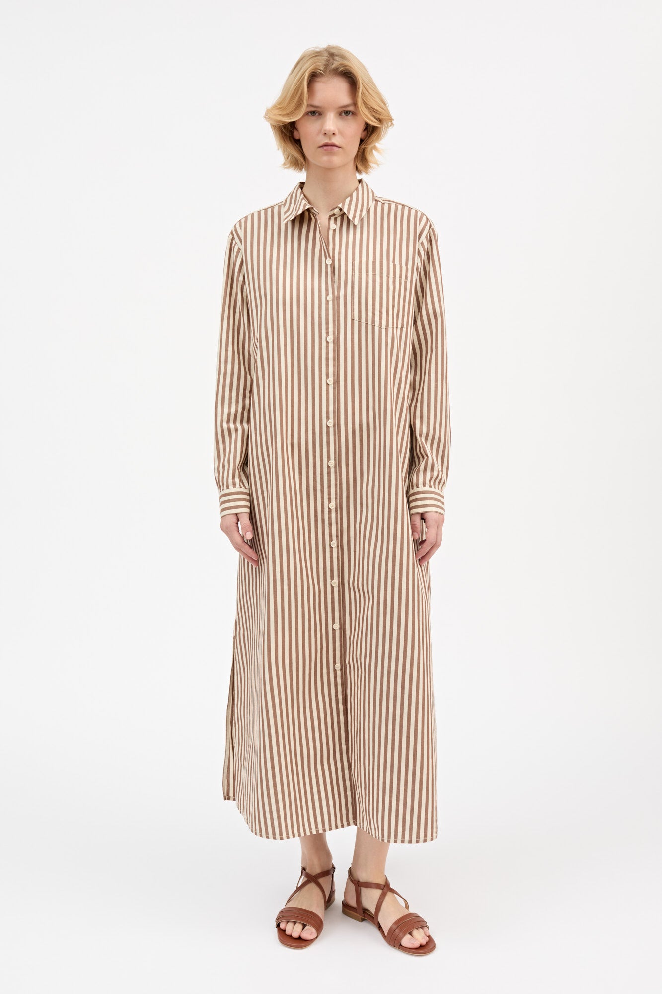 Skall Studio Leigh shirtdress Dress Brown/Ecru stripe