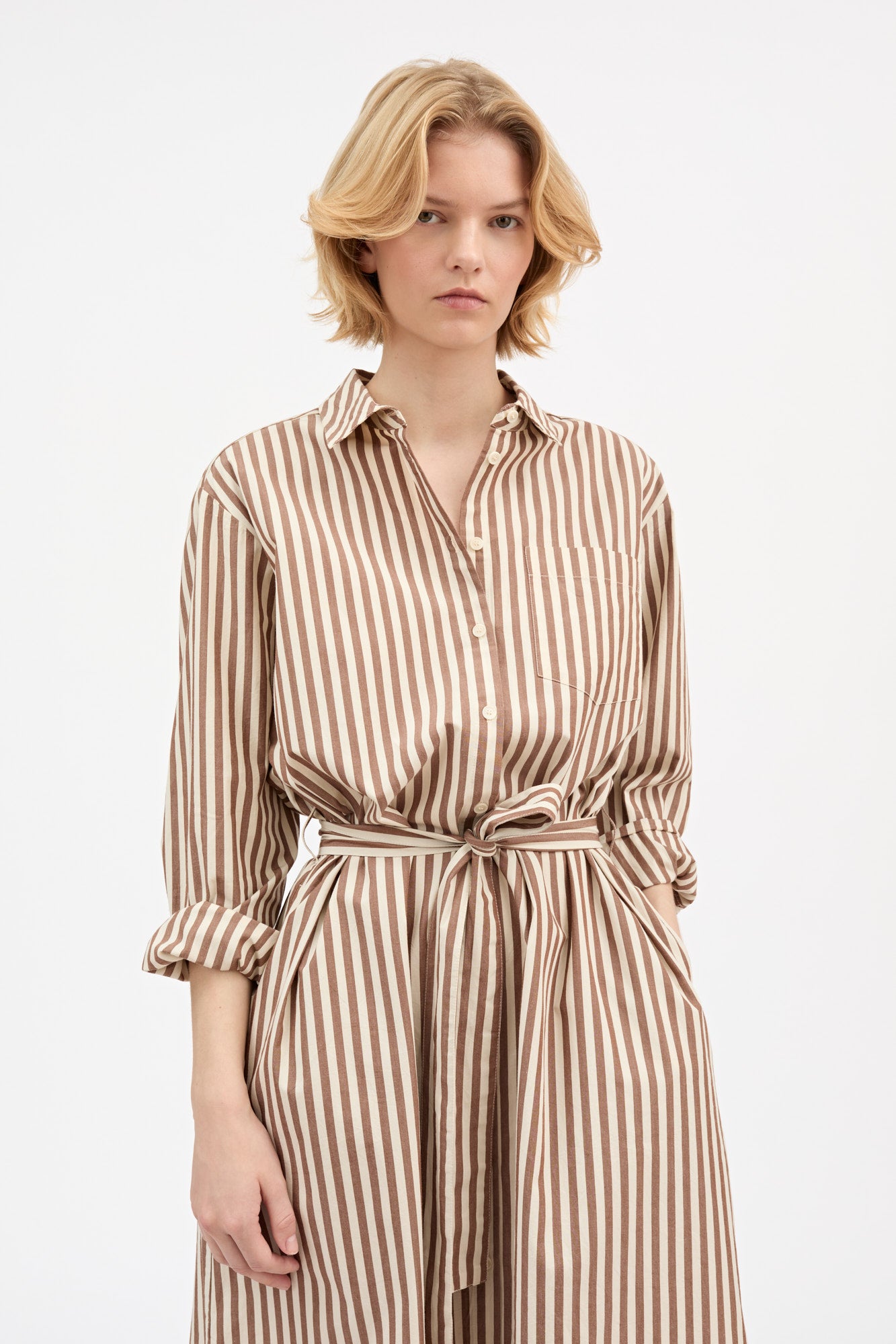 Skall Studio Leigh shirtdress Dress Brown/Ecru stripe